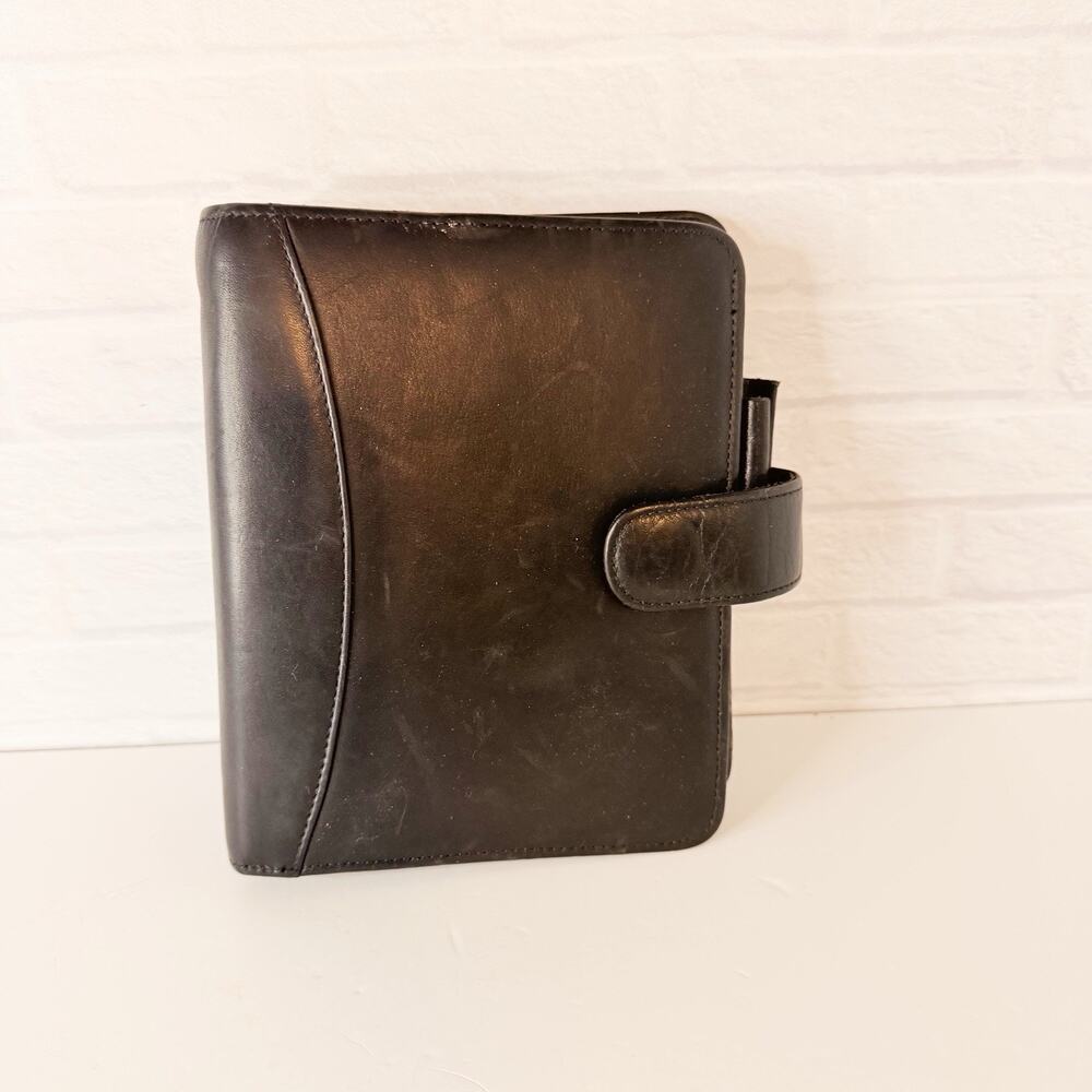 Franklin Quest Full Grain Nappa Leather Day Planner Black 6 Ring 6"x7”